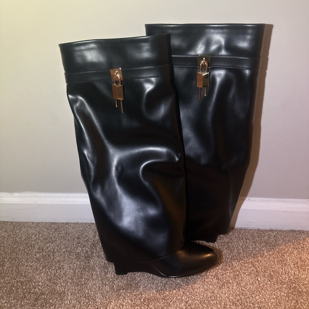 Others Follow Black Ankle Boots with Gold Accents
